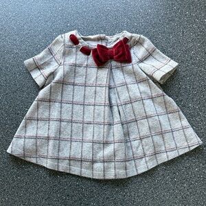 Tahari Baby Gray Plaid Dress with Burgundy Trim